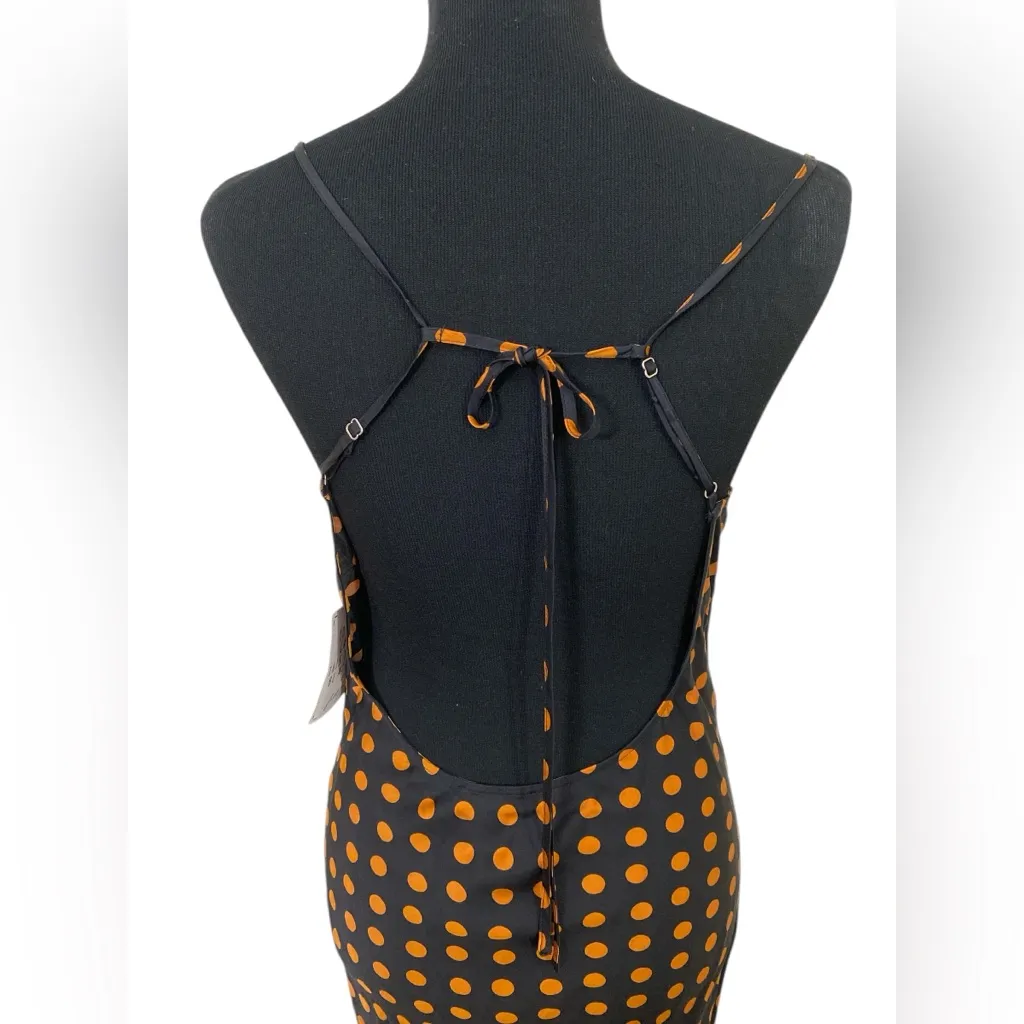 For love & lemons Morgan satin rust polka dot cowl neck open back midi dress - Image 7