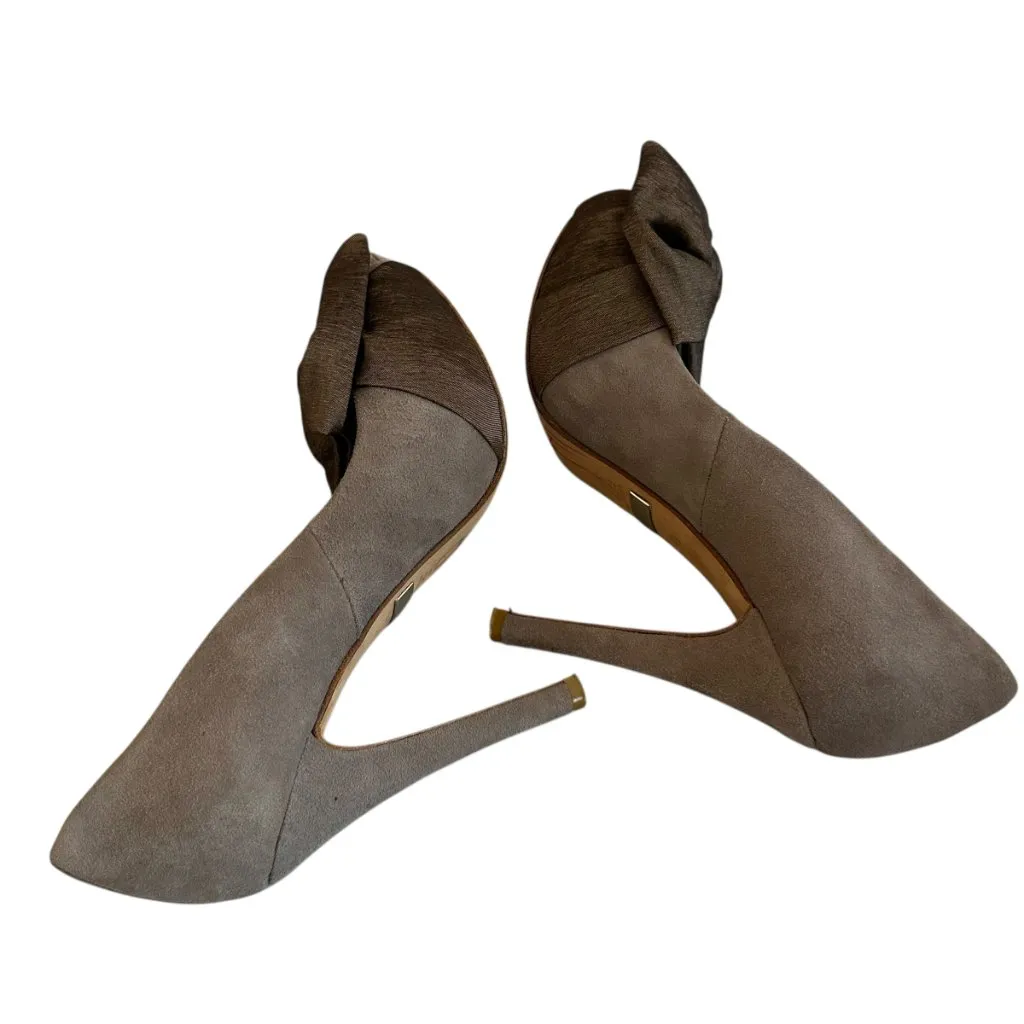 Badgley Mischka High Heel Bow Pumps Shoes Suede Peep Toe Sandals Size 5.5 - Image 9
