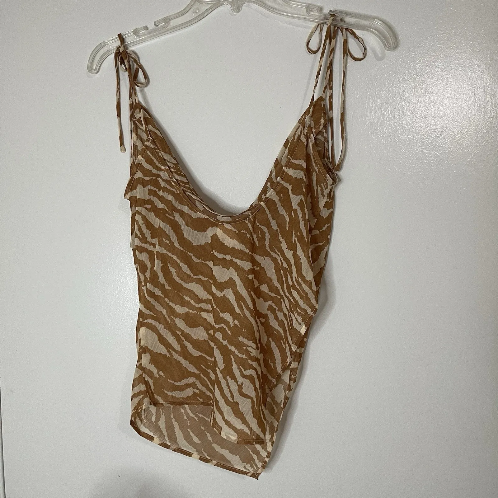 REVOLVE Camila Coelho Tati Cowl Cami in Brown Zebra sheer tank top Small - Image 5