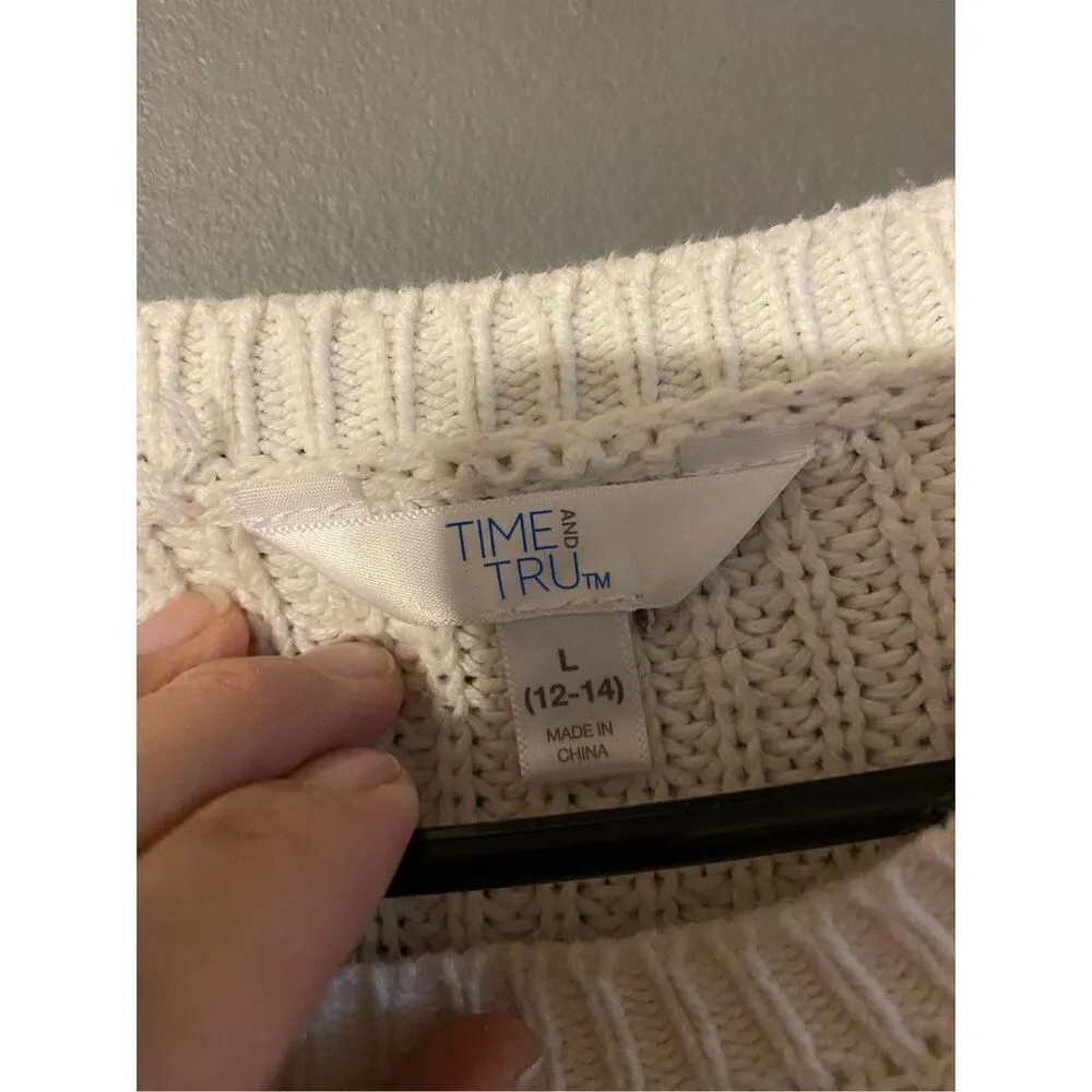 Time & Tru Women Multicolor Cotton Scoop Neck Long Sleeve Knit Sweater L Blue Size L - Image 3