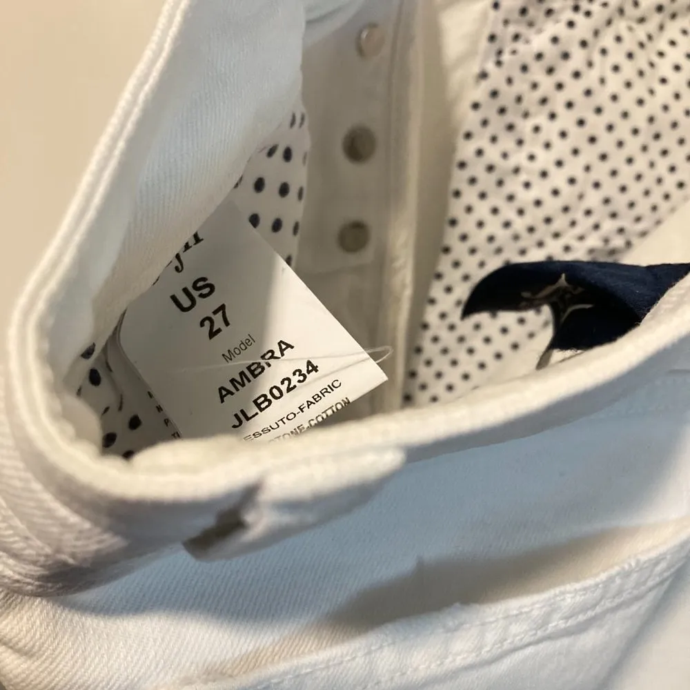 "Le Blue" by Jijil women's size 27 distressed embellish button fly AMBRA jeans White - Image 7