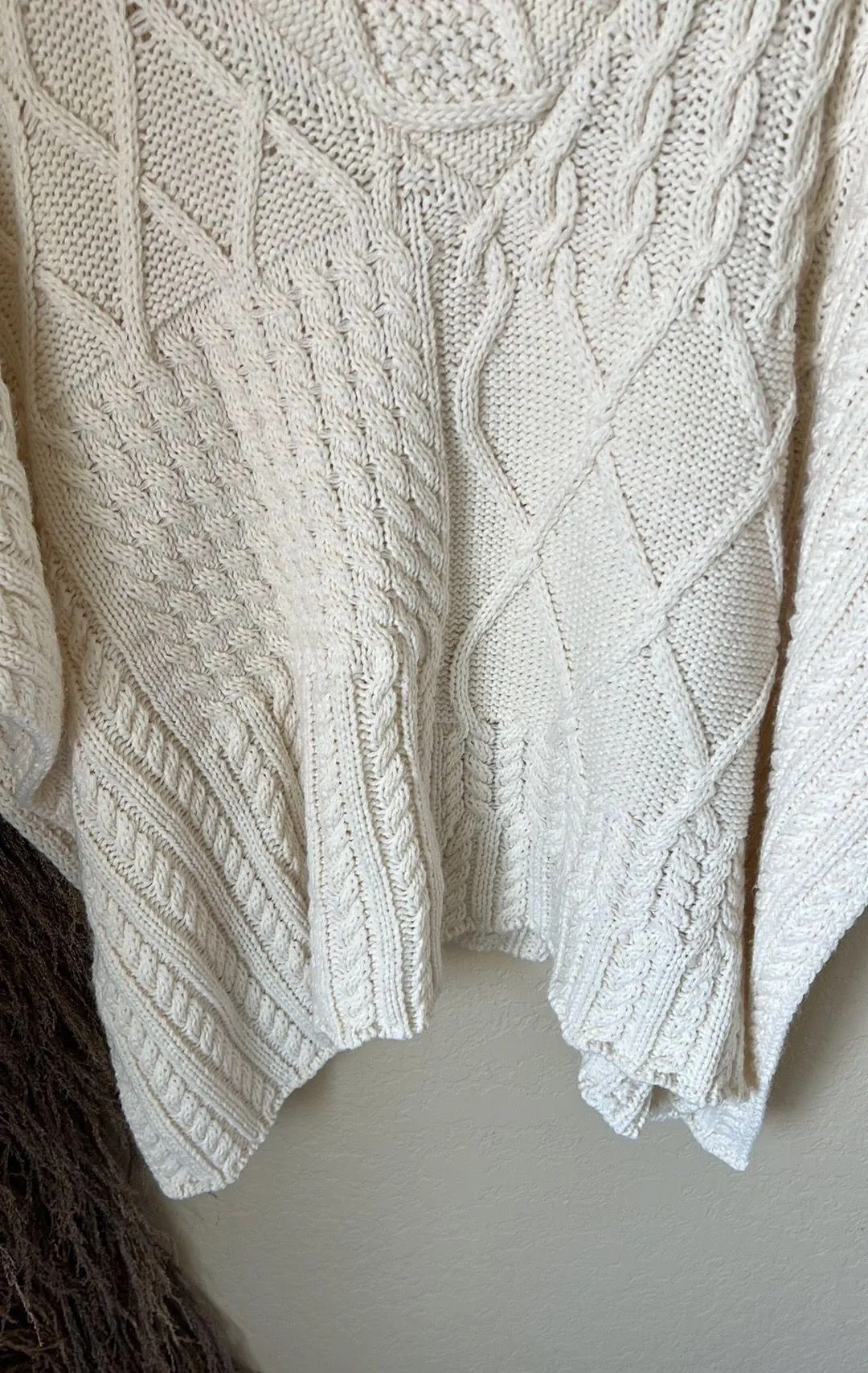 Aran Traditions Cream Knit Poncho Sweater Tan - Image 4