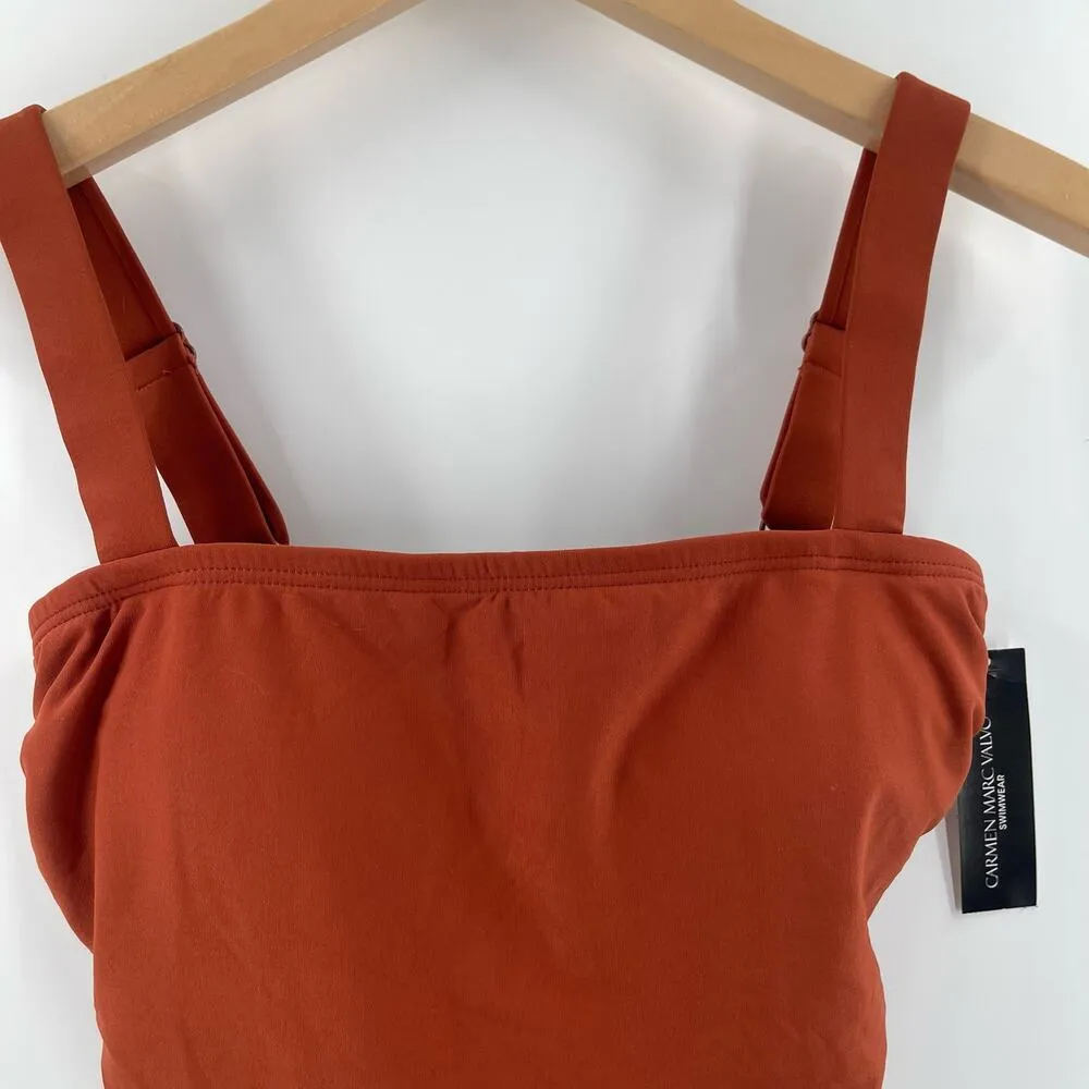 CARMEN MARC VALVO Tankini Size Extra Small Square Neck Arab Spice Ruched Sides - Image 10