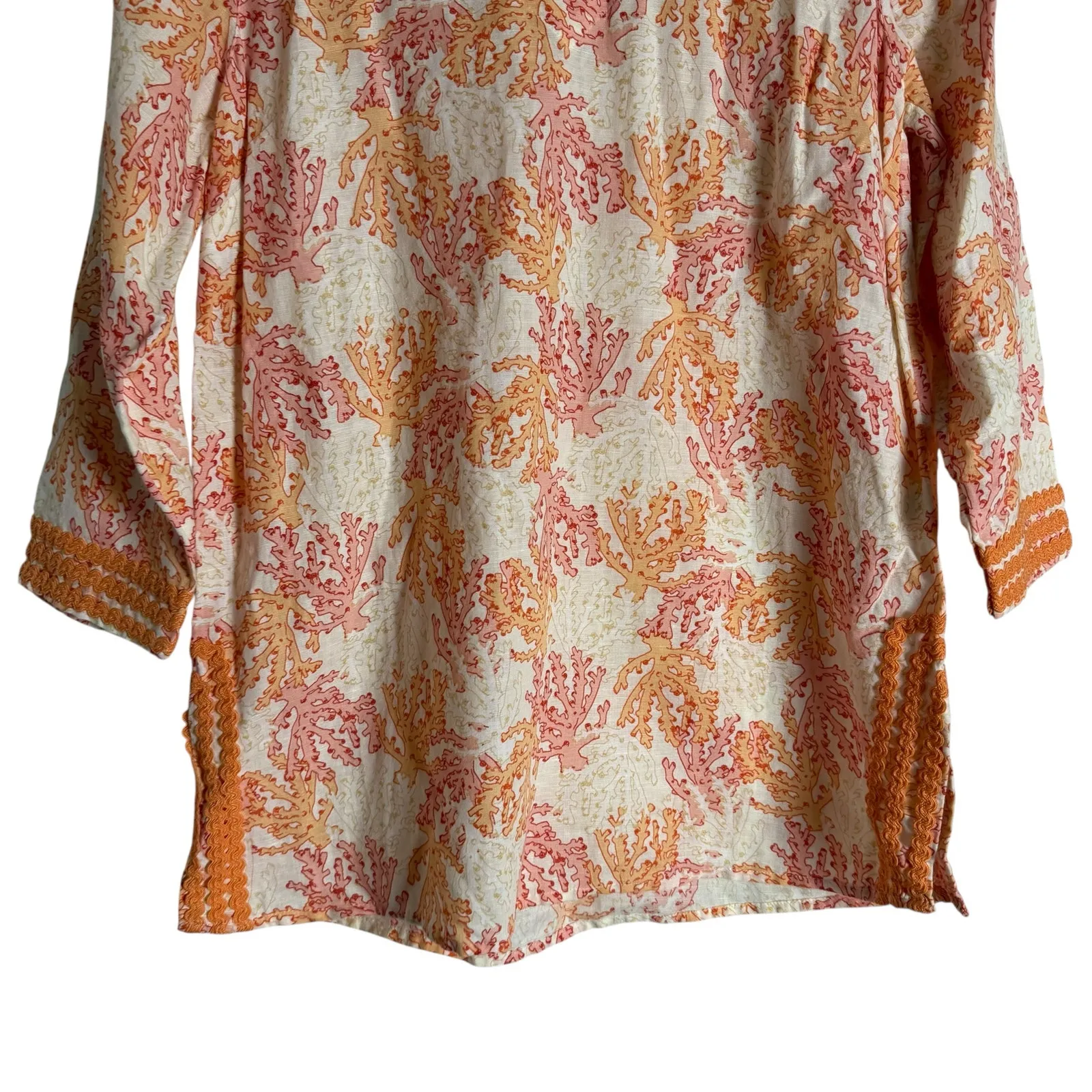 J. Jill Coral Reef Print Linen 3/4 Sleeve Coastal Beach Resort Tunic Top Size XS - Image 4