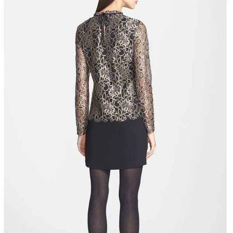 Ted Baker Elke Lace Shift Dress Womens 6 Black Gold Dark Romantic Chic Feminine - Image 5