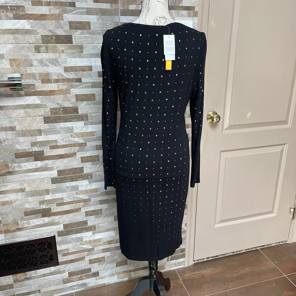 Catherine Melandrino midi black dress with golden studs Party coctail brunch M - Image 5