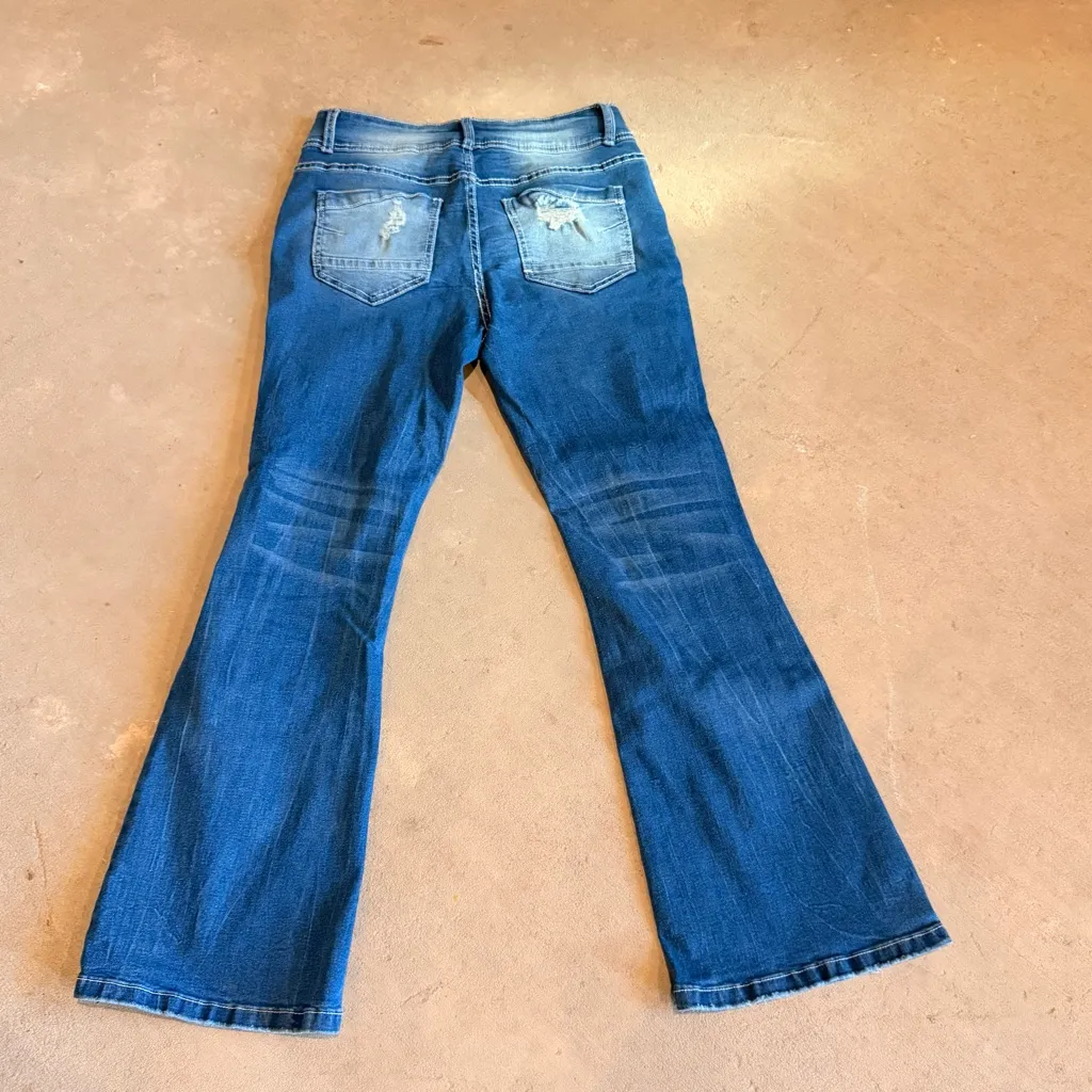 SHEIN Distressed Flare Jeans in Blue - Image 11
