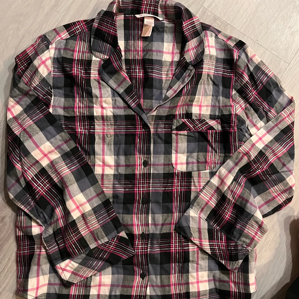 Sleepwear‎ Victoria's Secret Black and Pink Plaid Shirt - Image 6