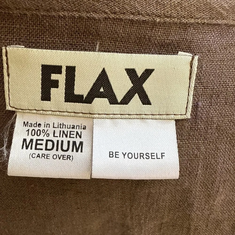 Flax Womens Maxi Duster Shirt Dress Jacket Size M Taupe Brown Linen Lagenlook - Image 9