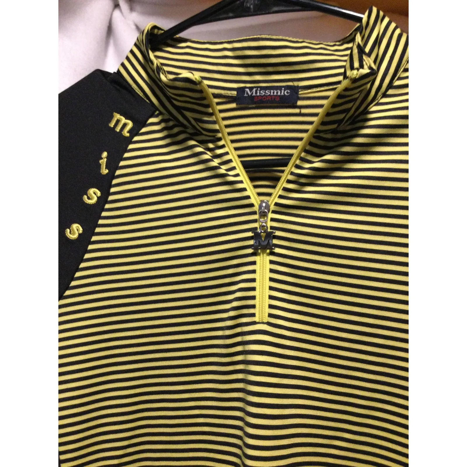Missmic Sport Golf Athletic Quarter Zip Stripe‎ Long Sleeve Pullover Top Women M Yellow - Image 2