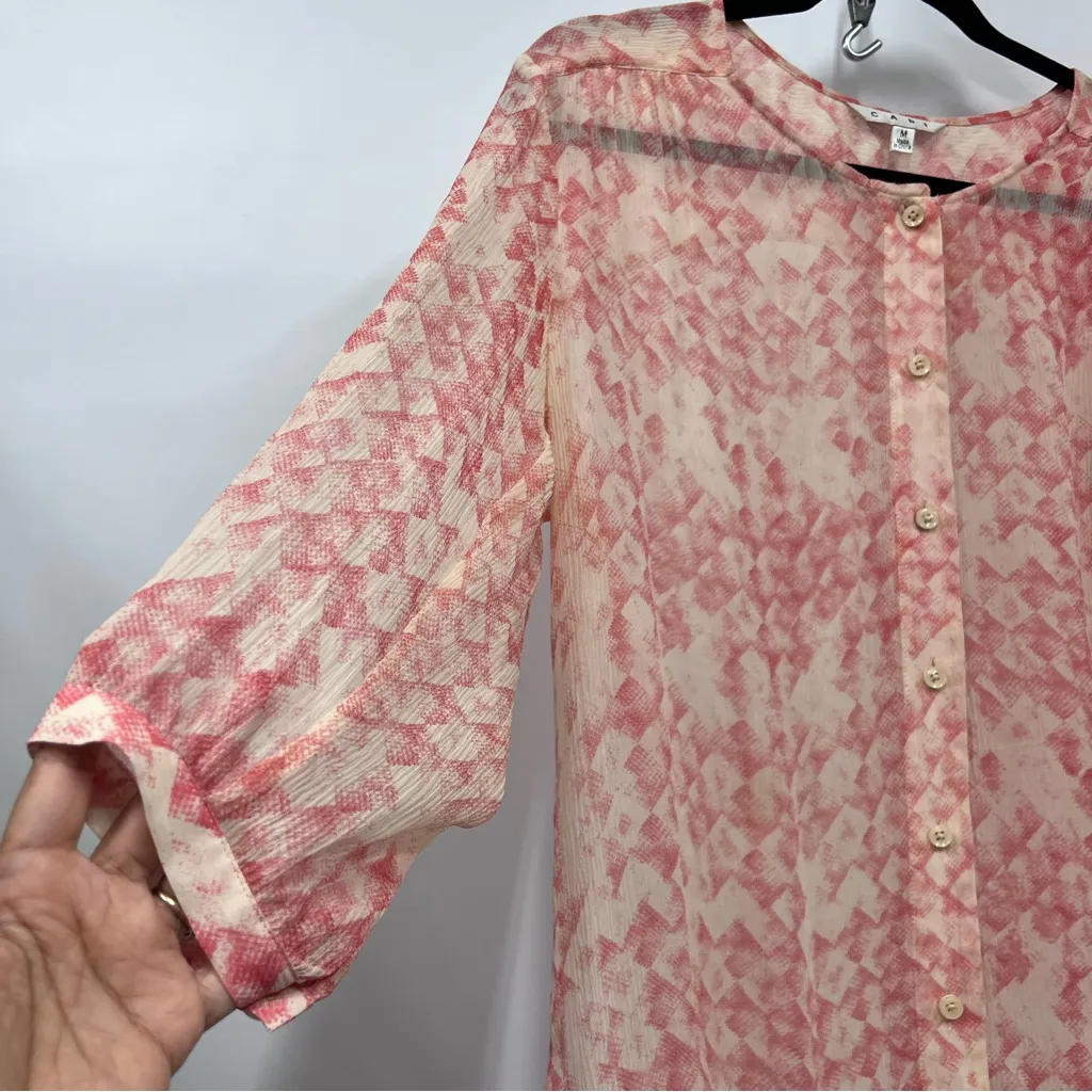 CAbi 100% silk button up Blouse sheer top STAIN size M - Image 2