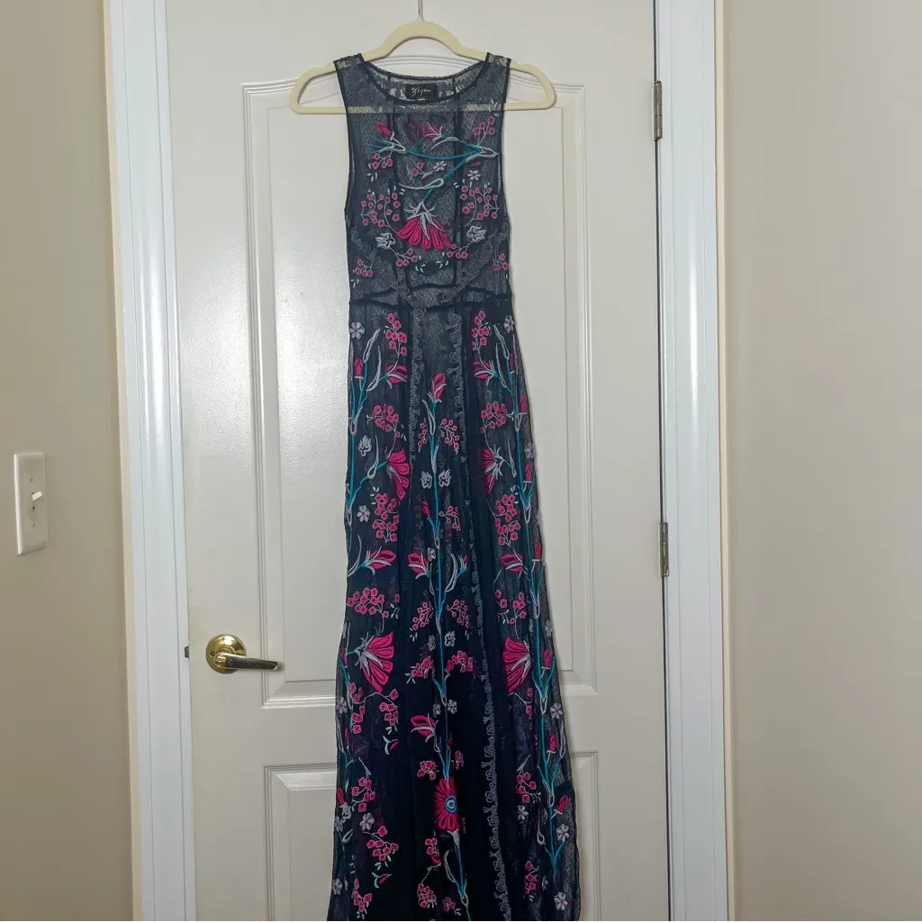 NWT Johnny Was‎ Biya Collection Lace Maxi Dress with Floral Embroidery Size XS - Image 2