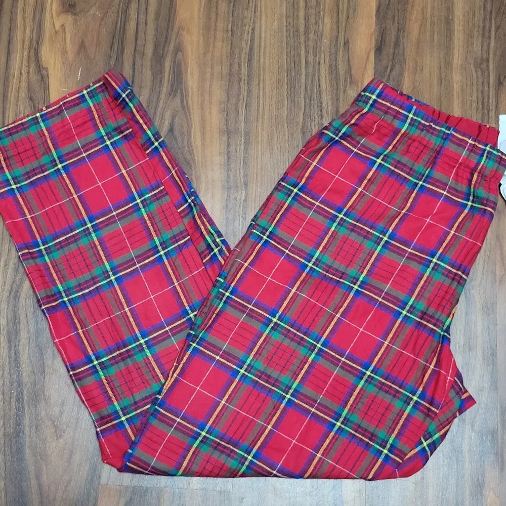 Lands End rich red tartan plaid flannel pajama bottoms size small - Image 2