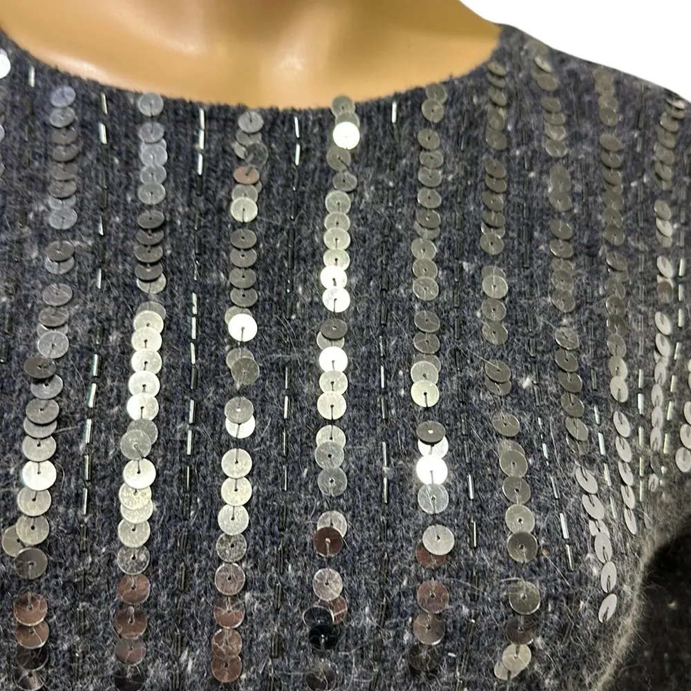 Raoul Angora Silk Vintage 80s Gray Sequin Long Puff Sleeve Knit Sweater Dress S Size undefined - Image 8