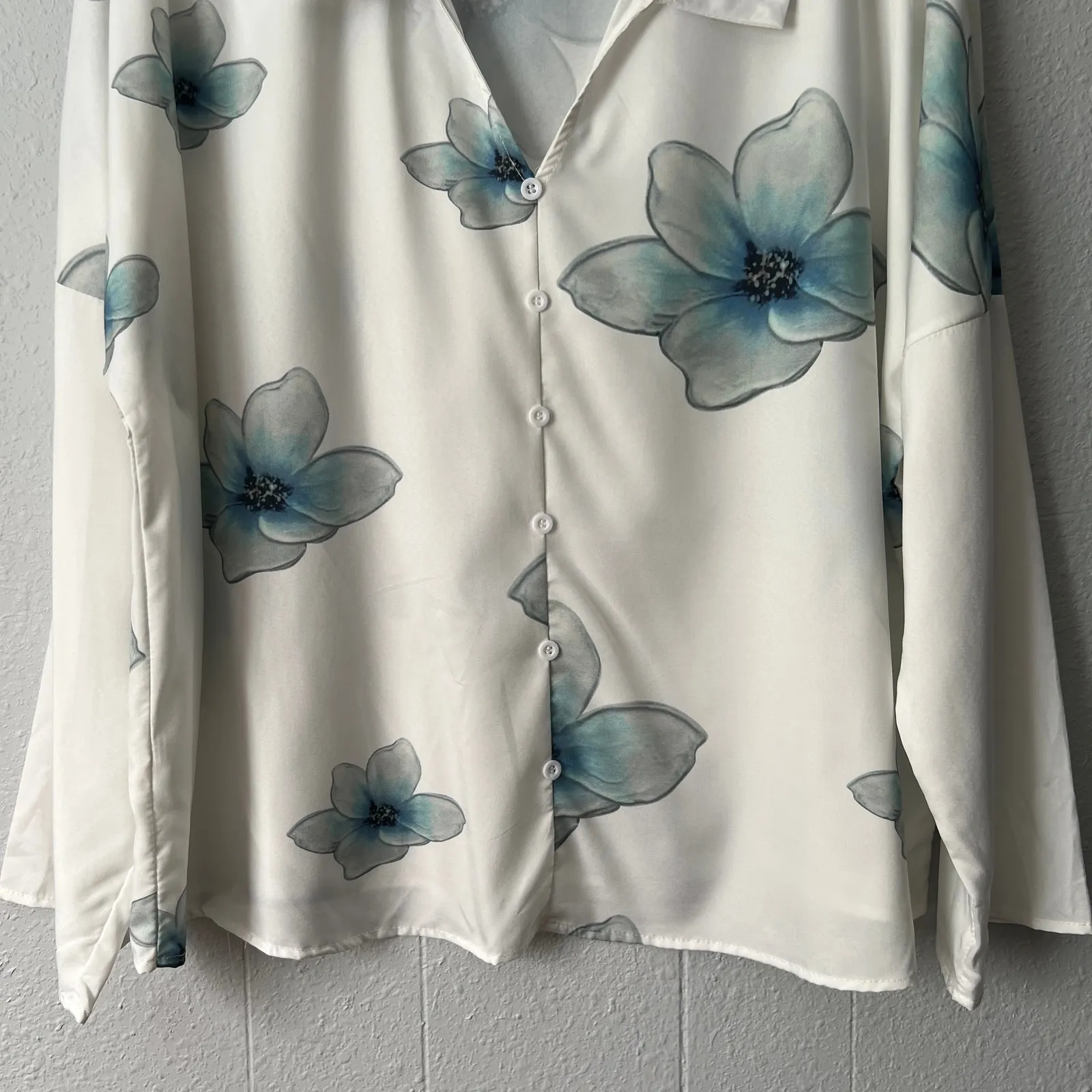 Miss Look Floral Top Womens Large Mature Modest Art Lightweight Career Workwear White - Image 4