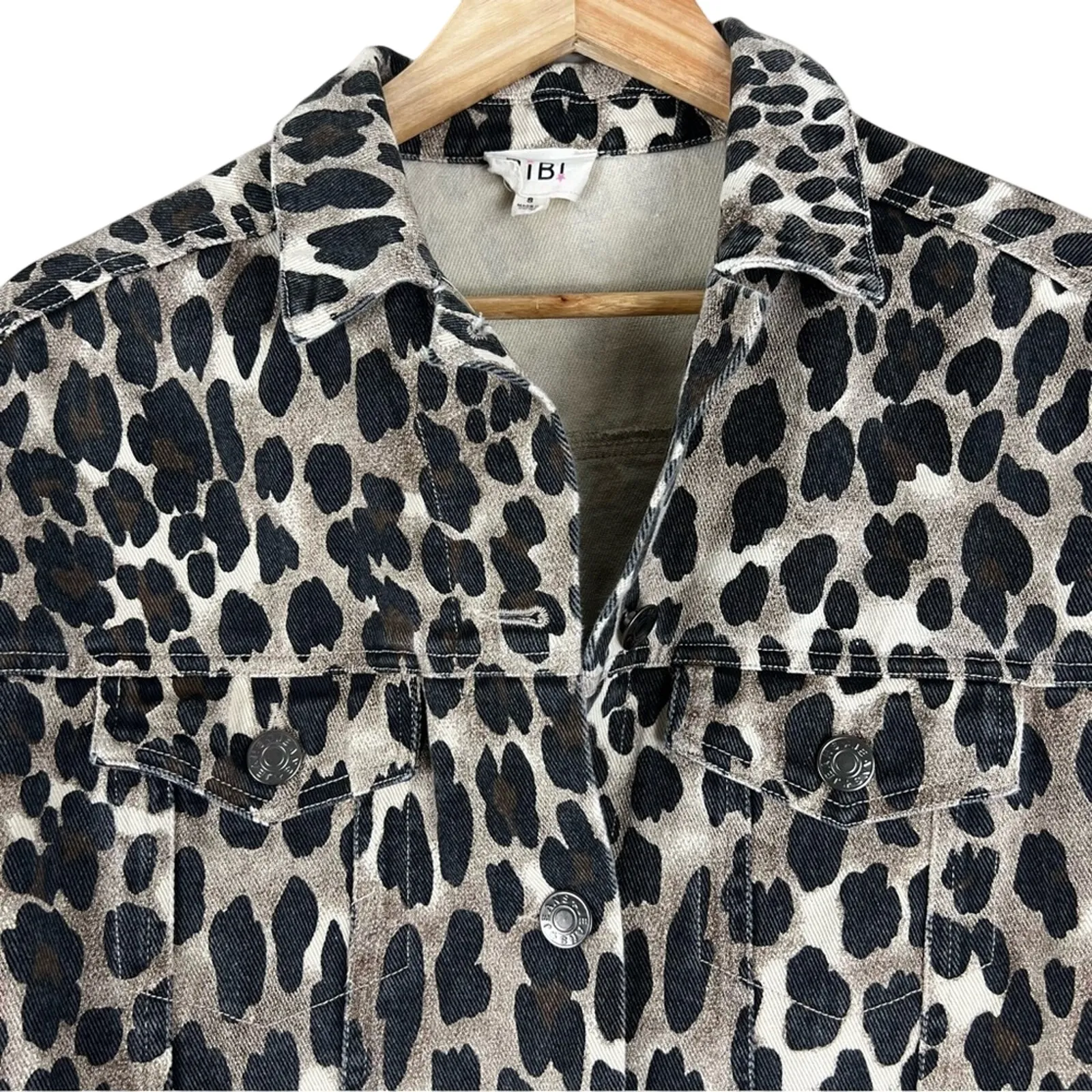 Bibi Leopard Print Shacket Womens S Brown Black Denim Oversized Boho Western - Image 4