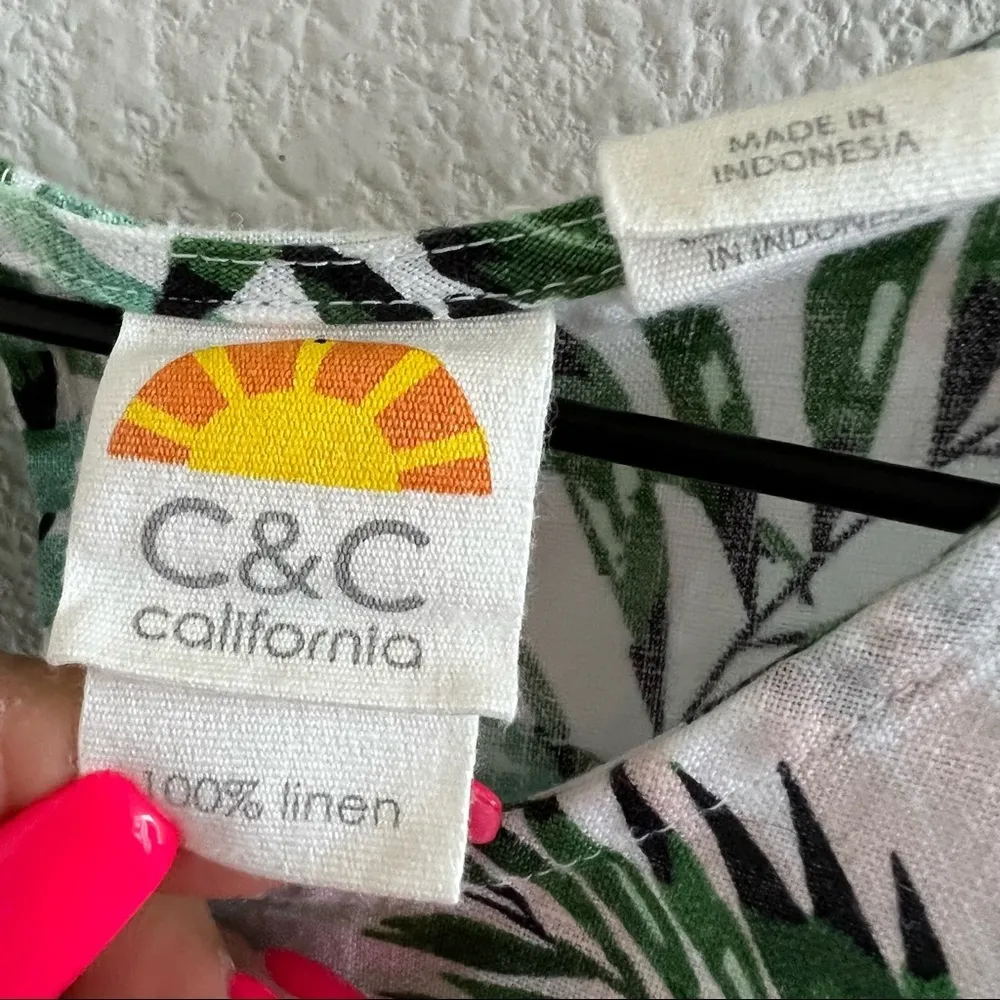 C&C California 100% Linen Tropical Dress Tank Shirt Dress Small - Image 3