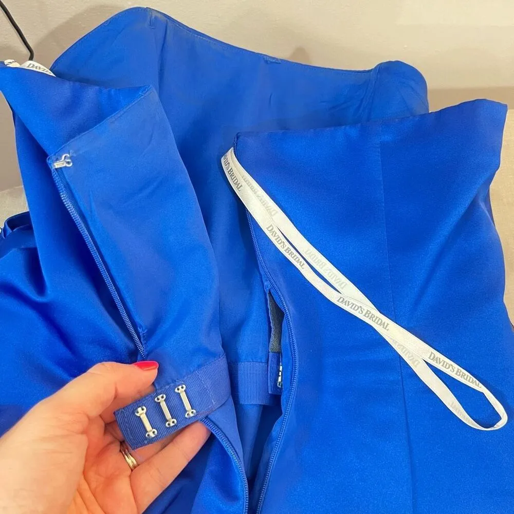 David's Bridal Royal Blue Strapless Side Ruched Bridesmaid Gown Dress Size 10 - Image 8