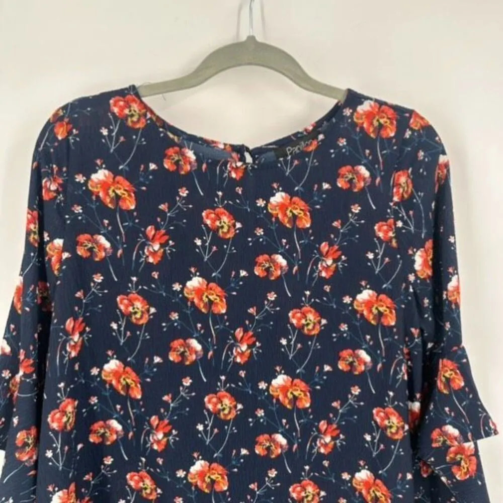 Papillon Floral‎ Ribbed Swing Blouse Navy & Red Size medium - Image 9
