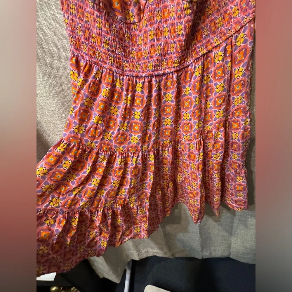 Smocked Pink & Orange patterned Aqua by Bloomingdale’s mini dress NWT size XL - Image 5