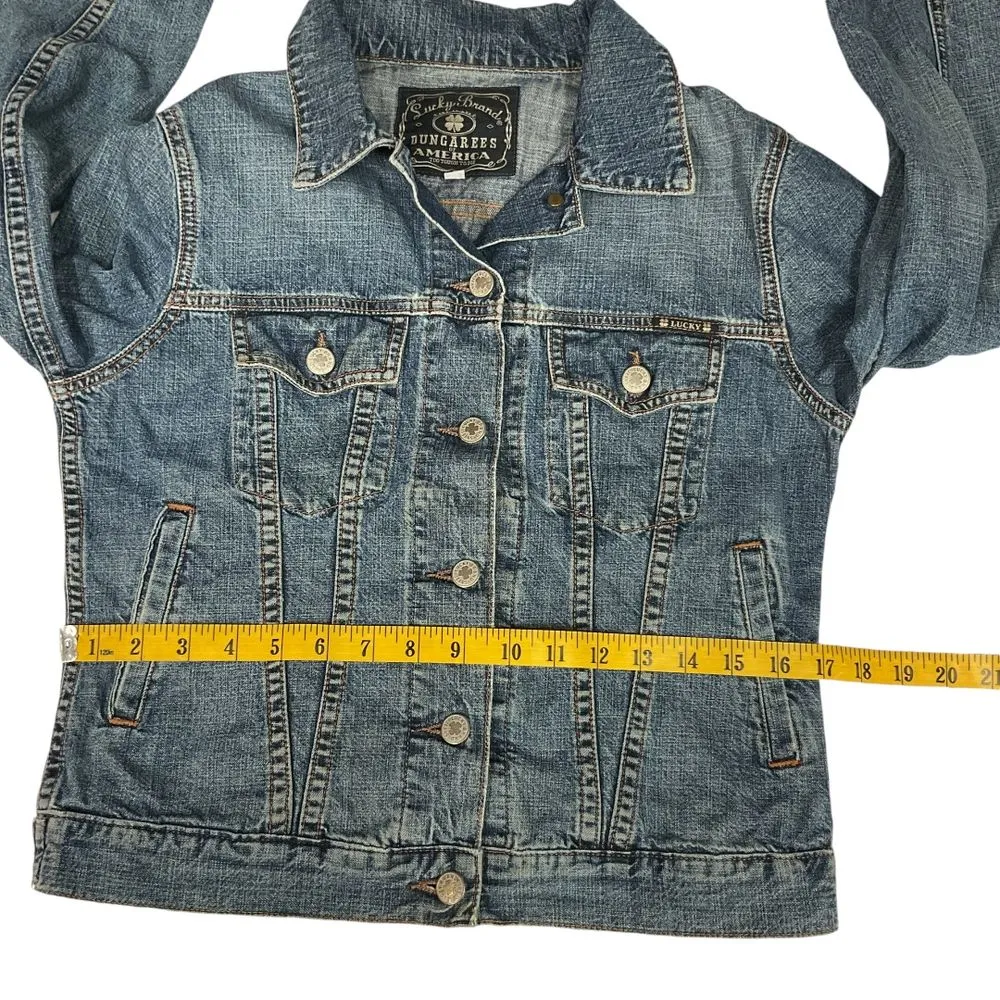 Lucky Brand Dungarees America Women's Denim‎ Trucker Jean Jacket Size M - Image 9