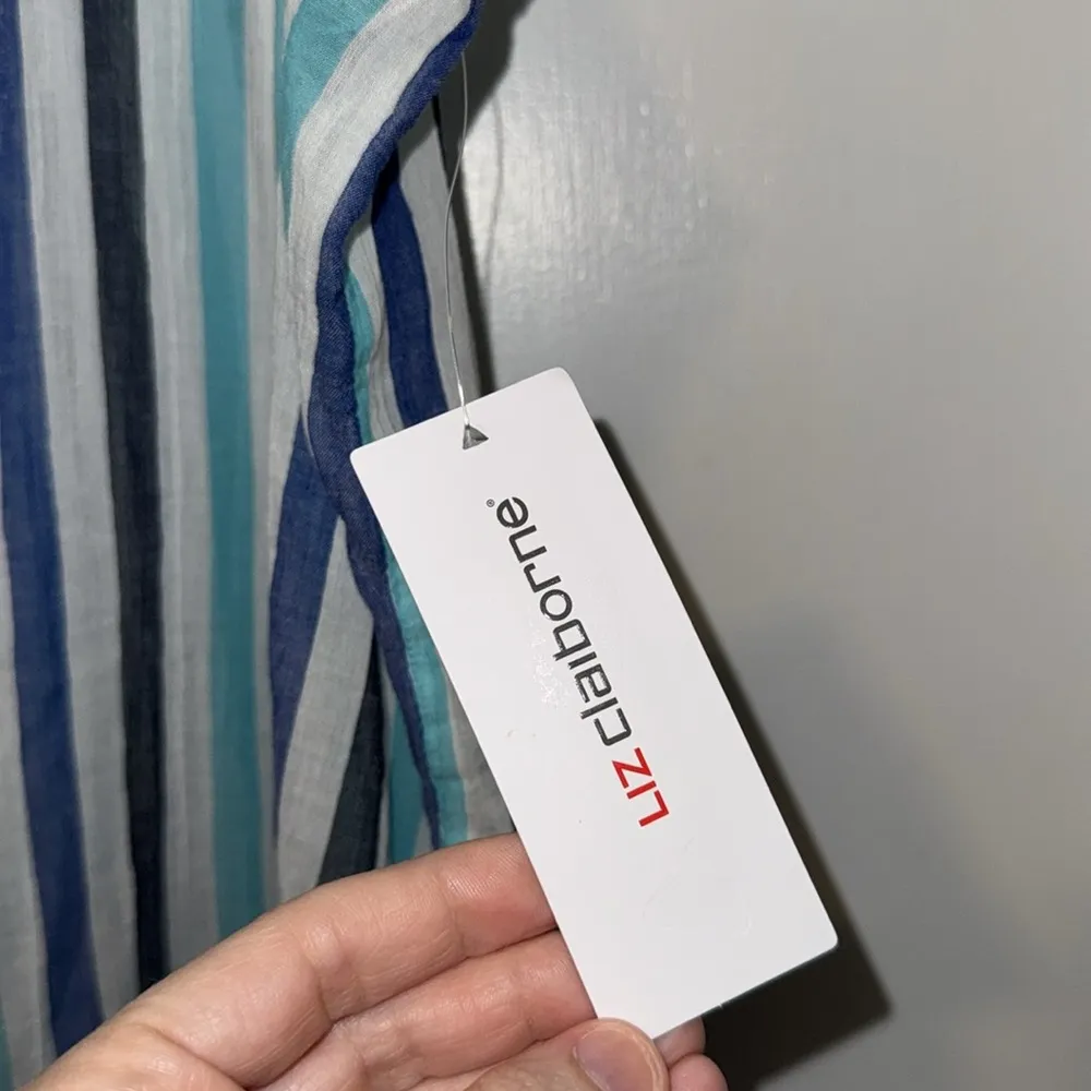 Liz Claiborne Sleeveless Tank Top Blouse Sheer Striped Women’s Medium M Cotton - Image 6