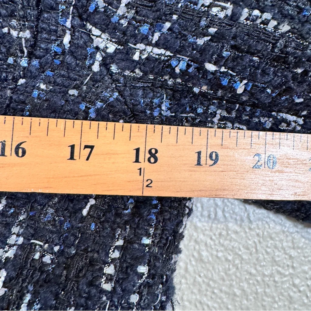 Ann Taylor Blue Black Tweed Fringe Blazer Jacket Womens 4 Preppy Academia Fall - Image 2