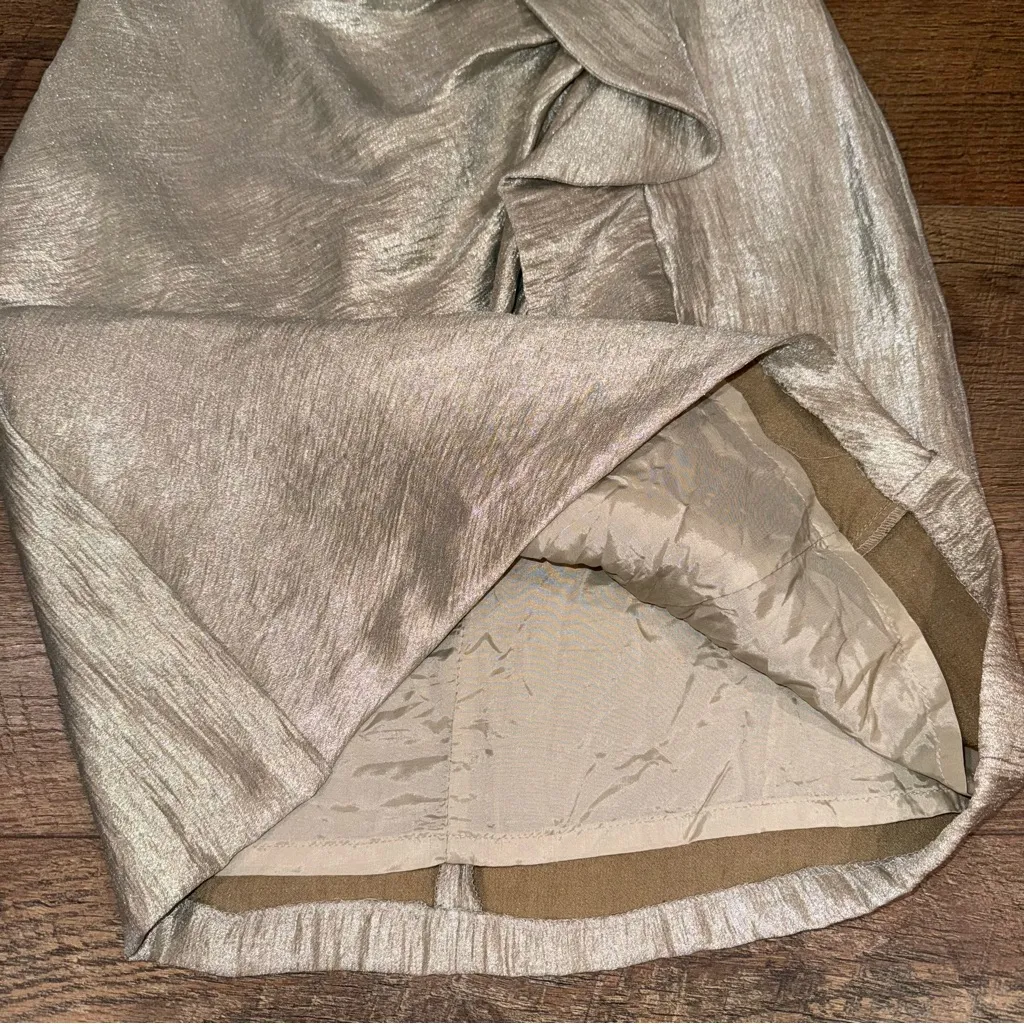 Suzi Chin for Maggy Boutique Asymmetrical Ruffle Cocktail Occasion Gold Dress Size 8 - Image 8