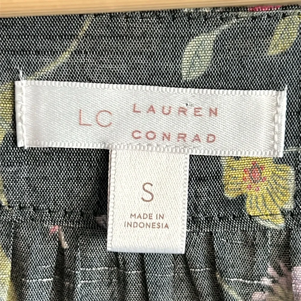 Lauren Conrad Womens Blouse Small Gray Floral Square Neck Peasant Long Sleeve - Image 6