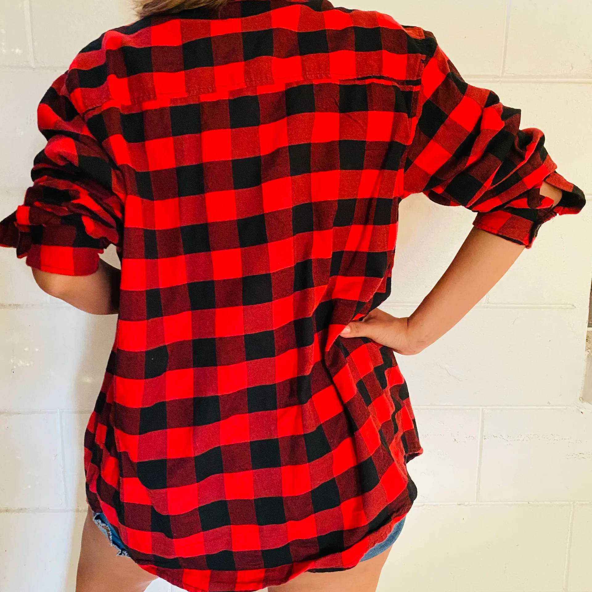Red Plaid Shirt Size M - Image 4