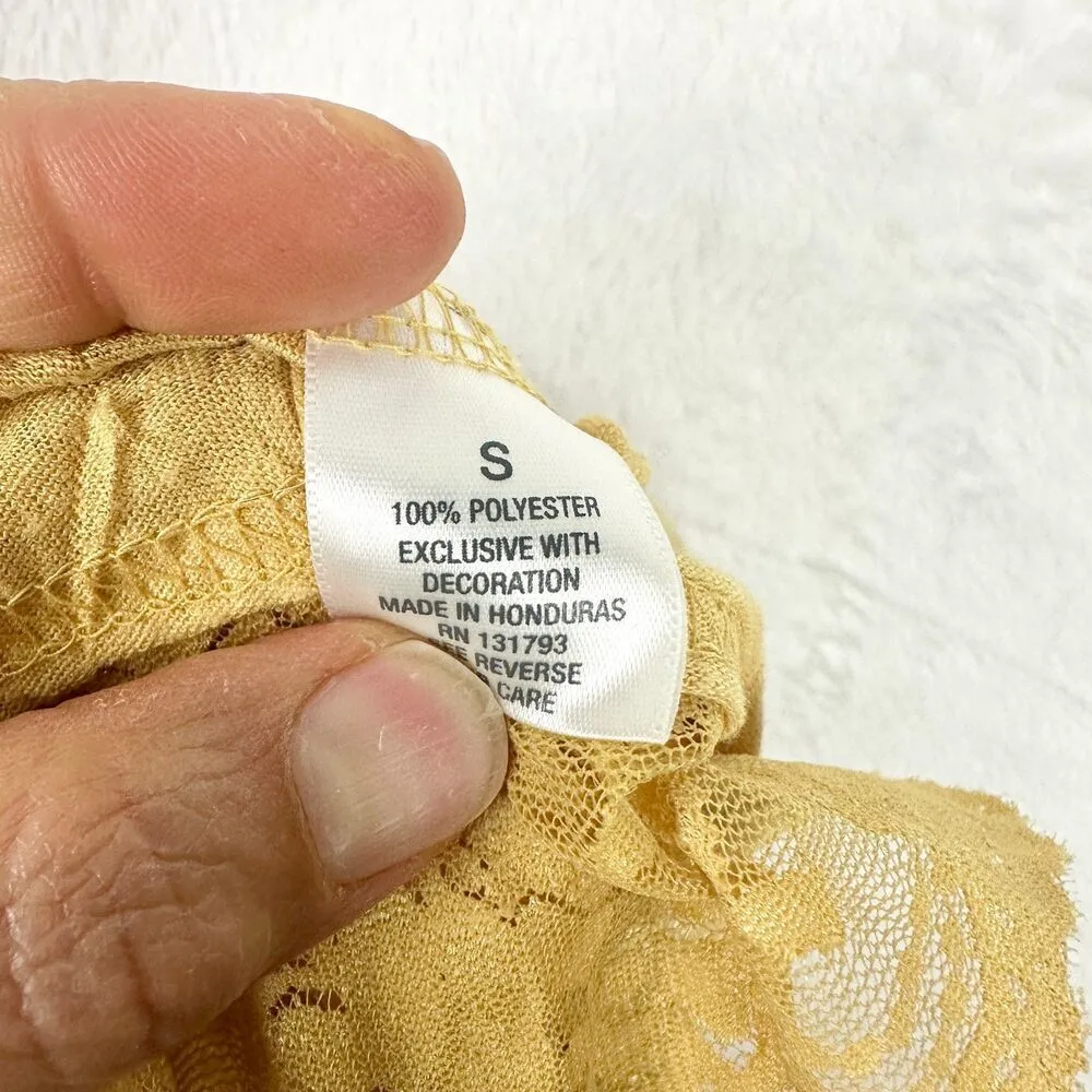 Dressbarn Vintage Y2K Lace Crinkle Tank Top Size Small Crushed Whimsy Fairy Yellow - Image 6