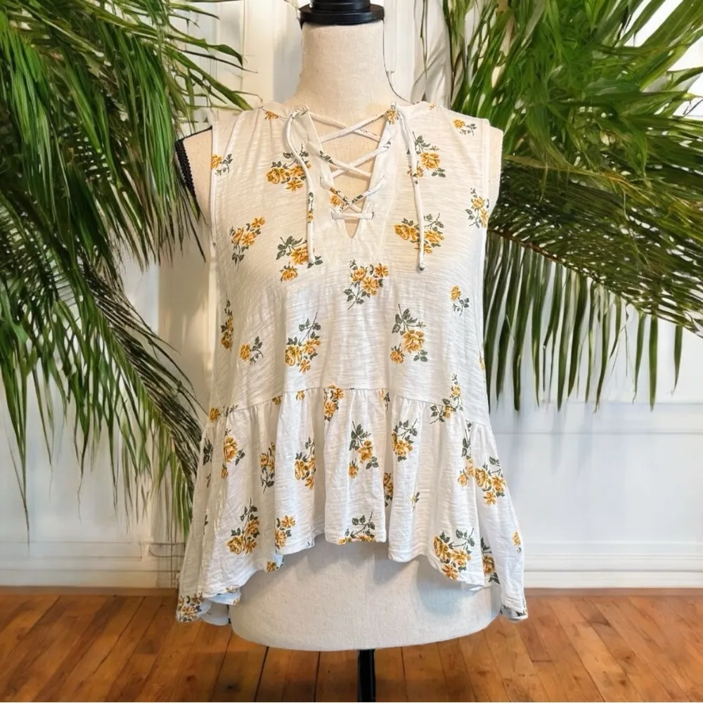 LUCKY BRAND Sleeveless Peplum Floral Tank Top – Size Small - Image 2