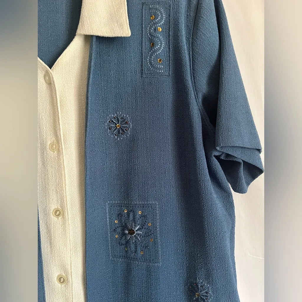 Alfred Dunner Navy Blue Textured 2 Piece Pantsuit Size 14 - Image 6