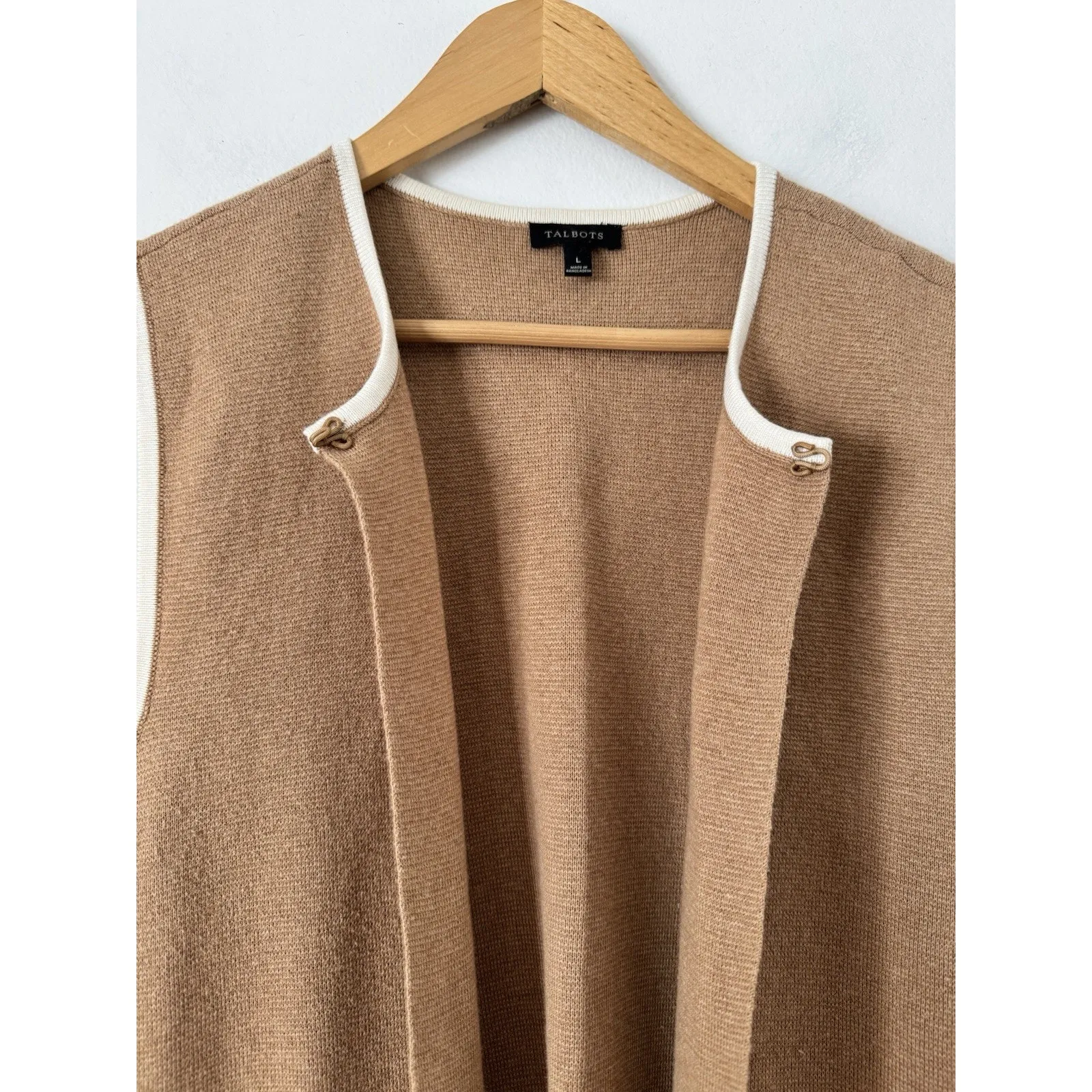 Talbots Camel Striped Sleeveless Open Front Duster Cardigan Sweater Vest Large - Image 5