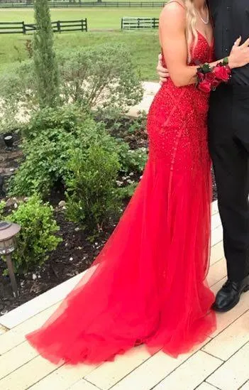 Madison James Red Beaded Prom Dress - Image 2