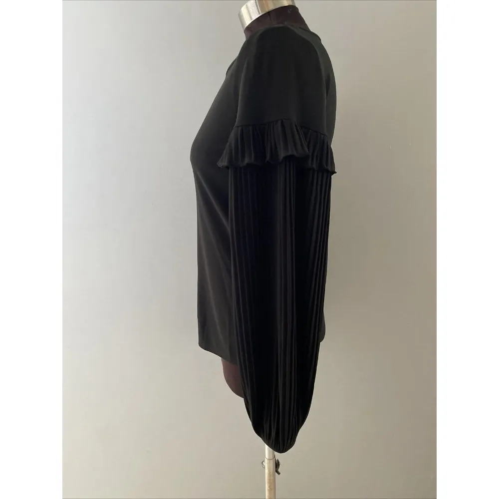 Banana Republic Black Oversize Pleated Puff Sleeve Shirt Tag XS Poet Ruffle - Image 6