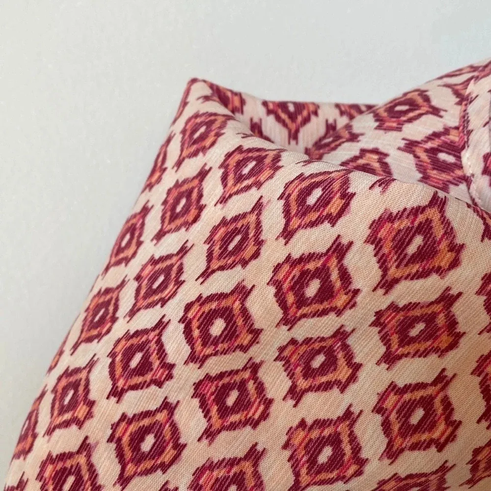 Pleione Blouse in Geometric Print Pink Maroon and Peachy Orange Tank‎ Dressy Top - Image 7