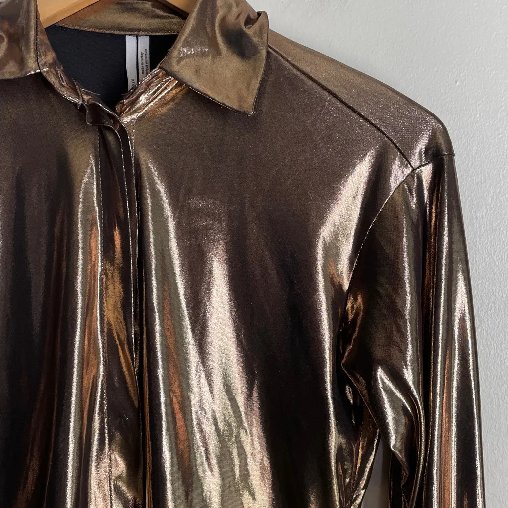 Anthropologie The Gillian Liquid Shine Buttondown Shirt Copper - Image 6