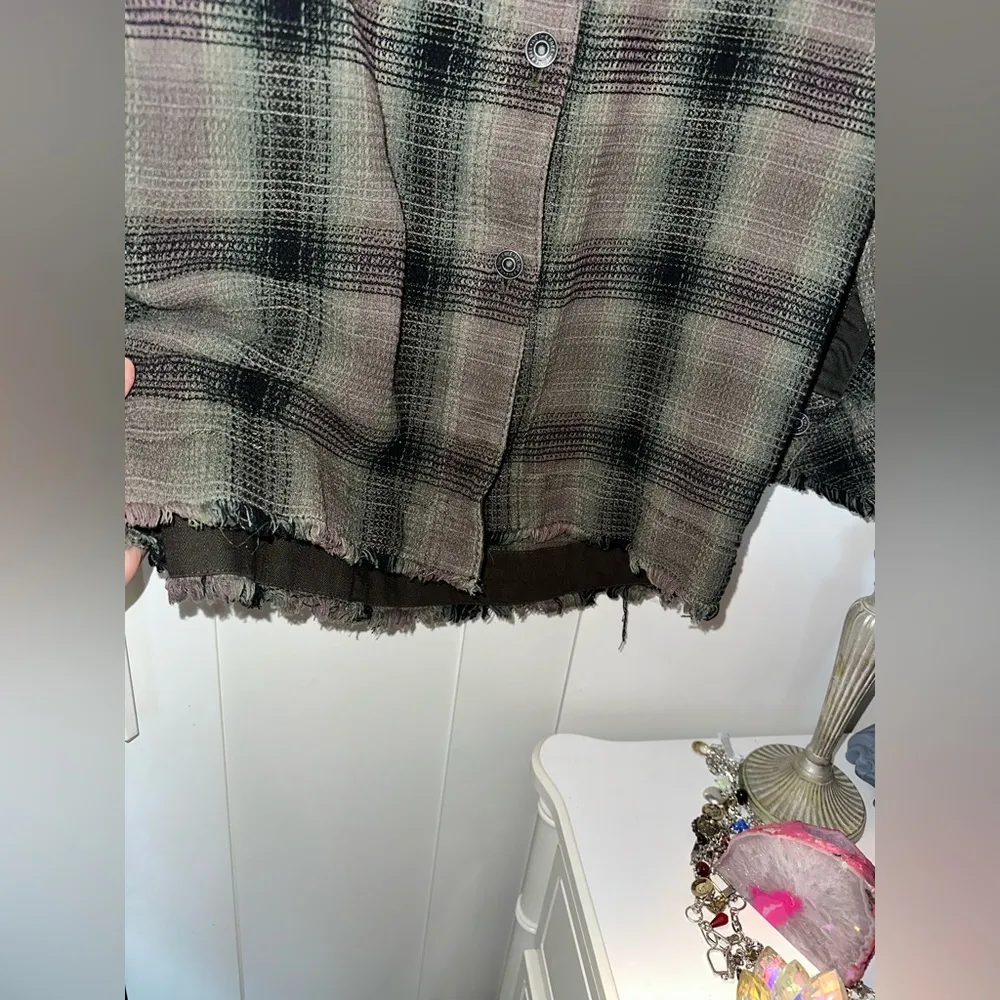 NWOT Free People Anneli Plaid Shirt Jacket In Spanish Olive - Image 11