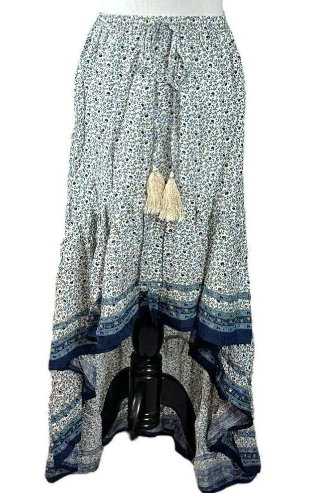 Miss June Floral Prairie Hi Lo Maxi Skirt Small Prairie Gypsy Western Bohemian Tan - Image 2