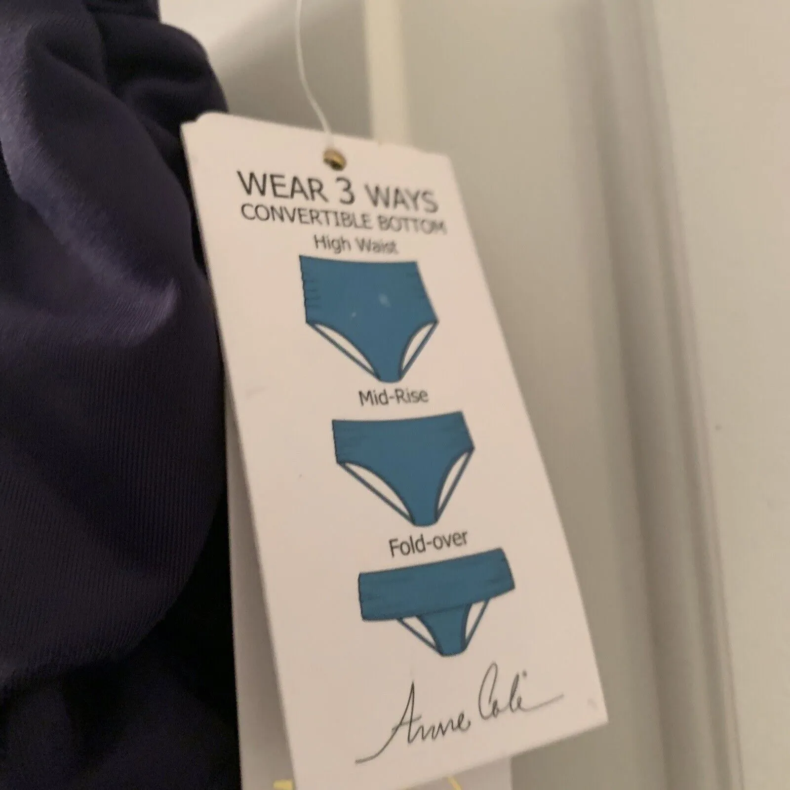 ANNE COLE Women's High Waist Swim Bikini Bottom 1 Piece Navy Size Large - Image 3