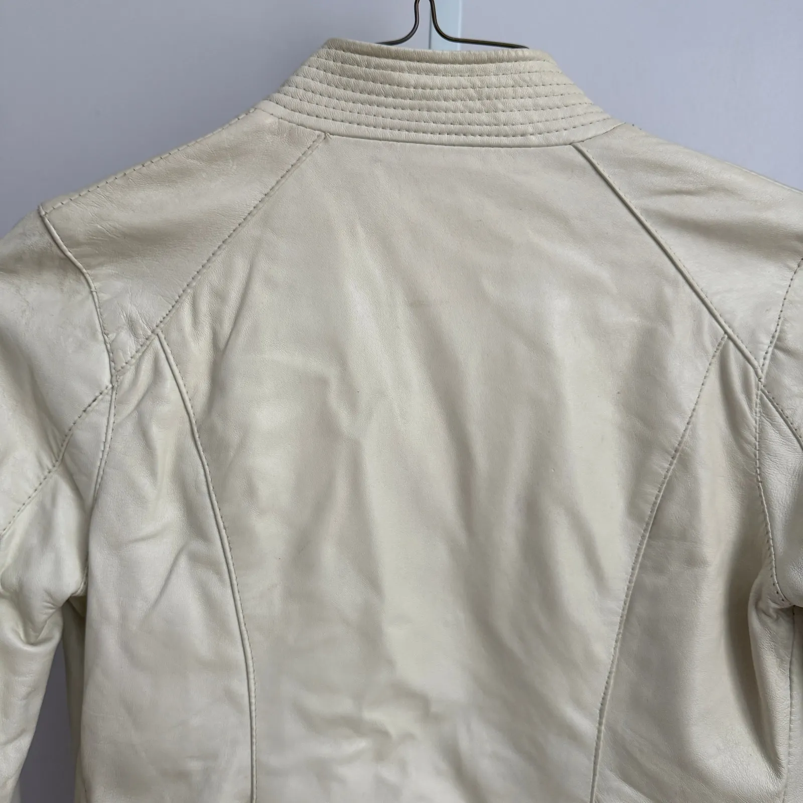 Arden B. Ivory Leather Y2k VTG Moto Jacket Womens Small Full Zip Biker - Image 10
