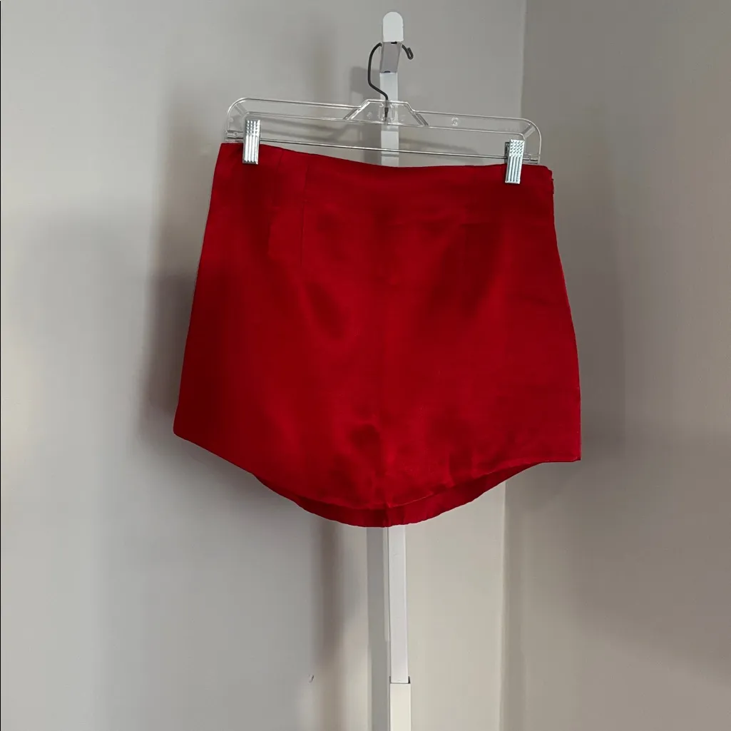 ZARA Red Satin Effect Mini Skirt High Waisted Skirt Curved Hem Womens Size Large - Image 4
