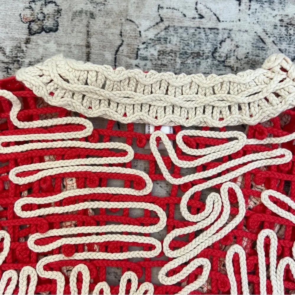 Chico’s Red and Cream Crochet Shrug Jacket - Image 14