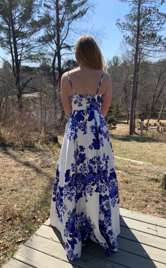 Floral Blue Formal Dress - Image 2