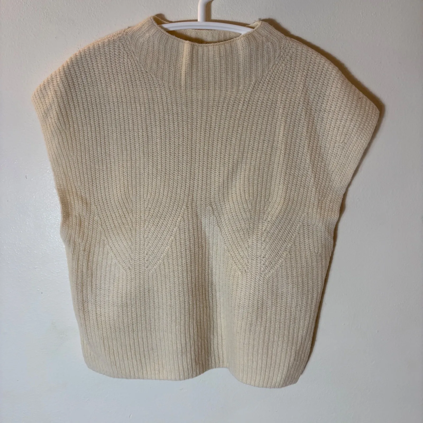 Maeve Anthropologie Mock-Neck Muscle Crop Sleeveless Sweater Ivory Size Small - Image 2