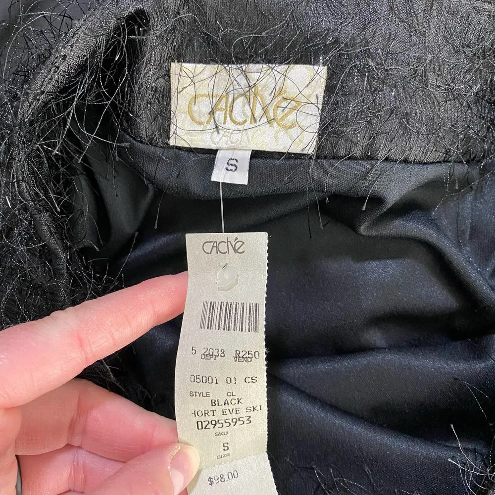 NWT Cache Black Long Tinsel Fringe Short Mini Skirt- Small - Image 3