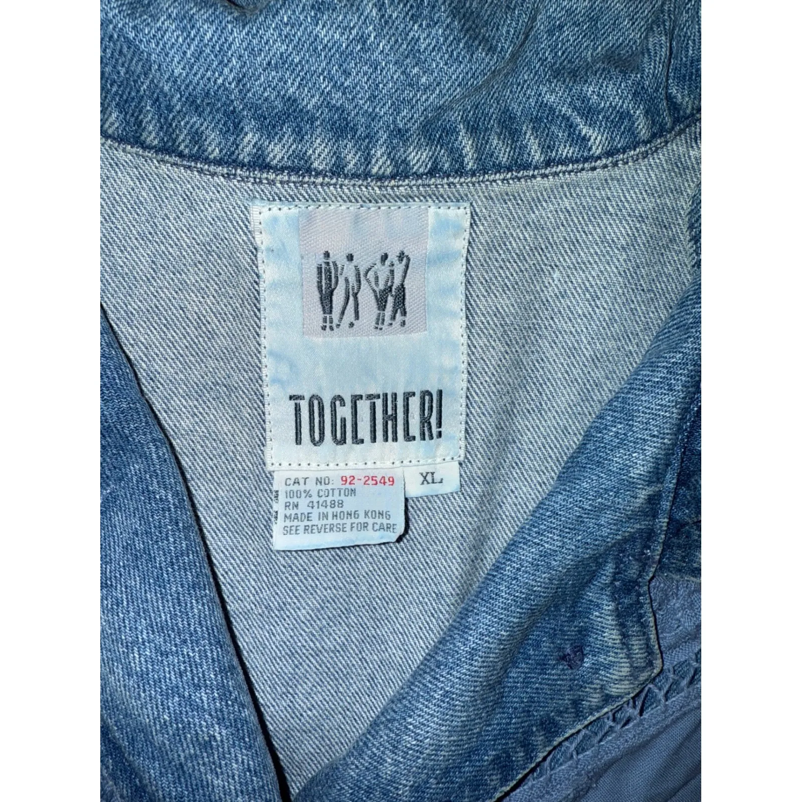 Vintage Together! Denim‎ Jacket XL Blue Lace Applique Western Style granny chic - Image 4
