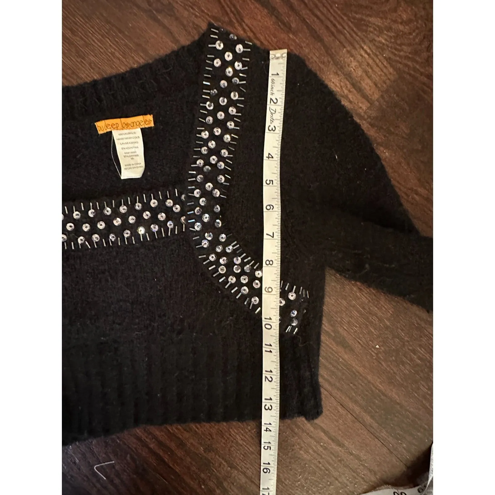 Y2K Black Bejeweled Crop Sweater Size Medium - Image 3