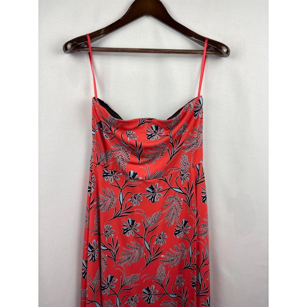 Women’s Banana Republic Medium Orange with Blue Floral Design Midi Sleeveless Dr - Image 2